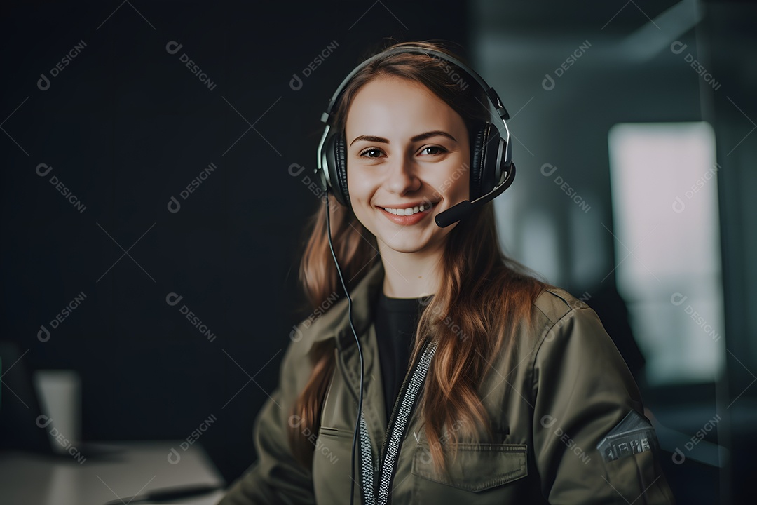 Mulher telefonista de fone de ouvido