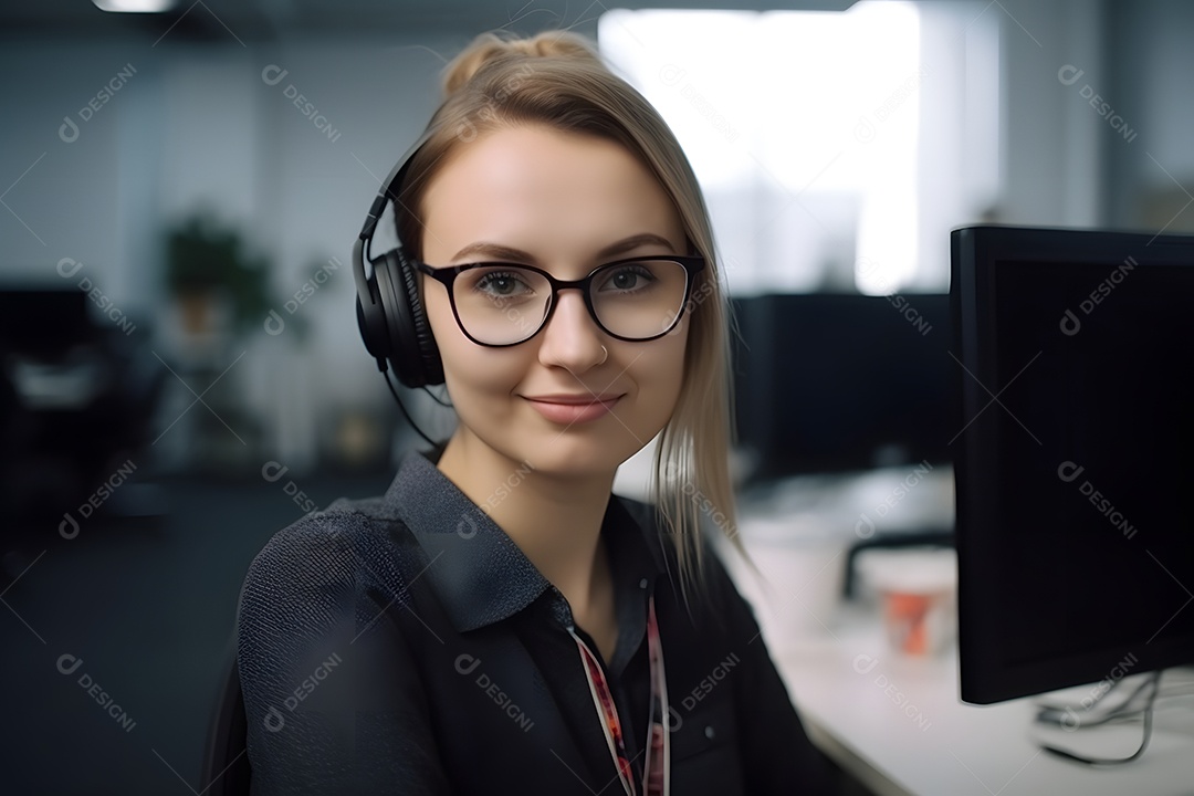 Mulher telefonista de fone de ouvido