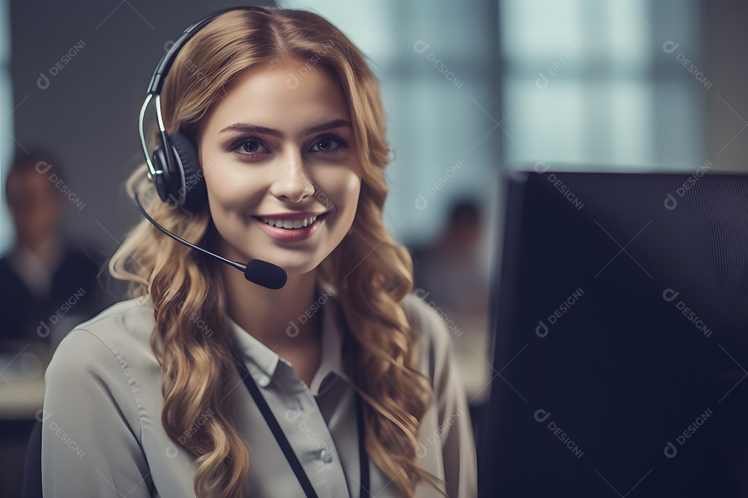 Mulher telefonista de fone de ouvido