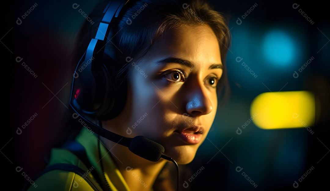 Mulher telefonista com fone de ouvido