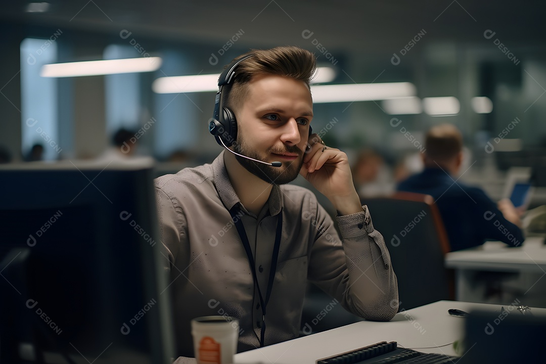 Homem telefonista com fone de ouvido