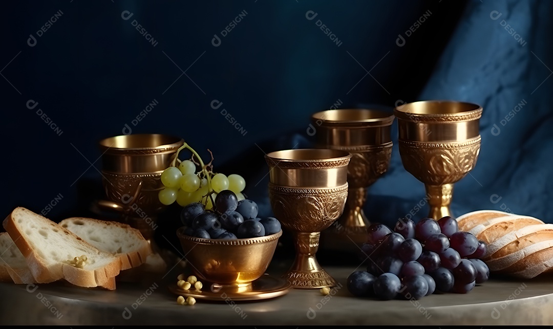 Cálice de vinho e pão para Santa Ceia