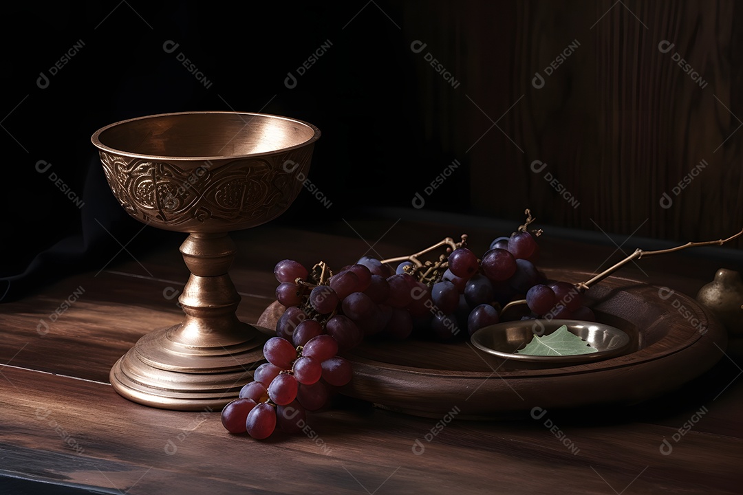 Cálice de vinho e uvas para Santa Ceia