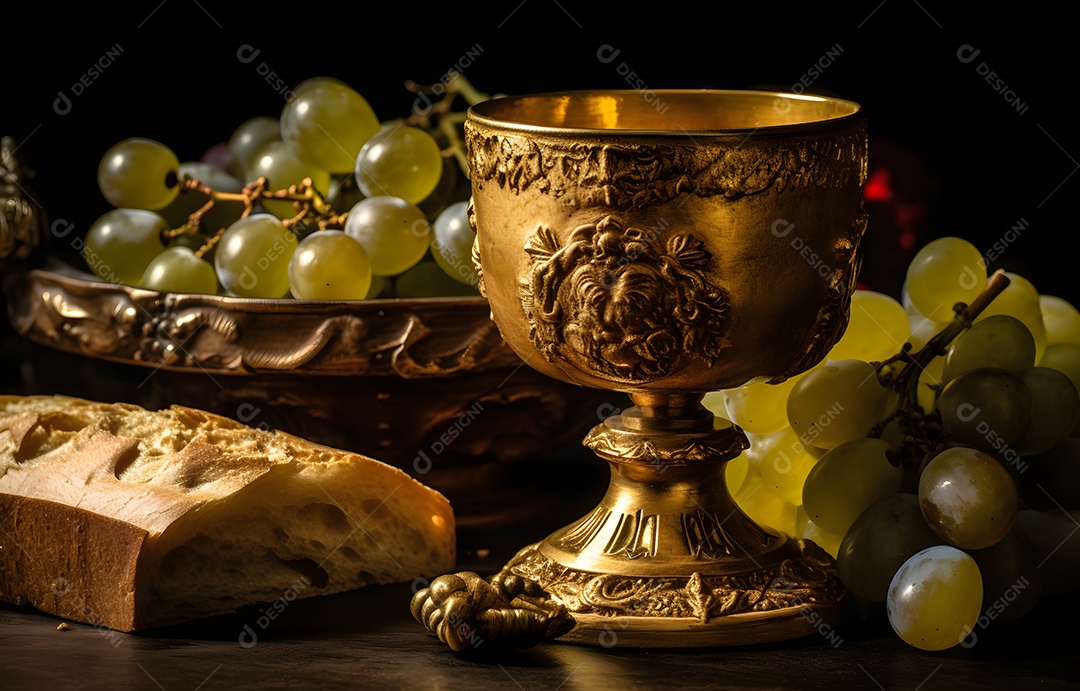 Cálice de vinho e pão para Santa Ceia