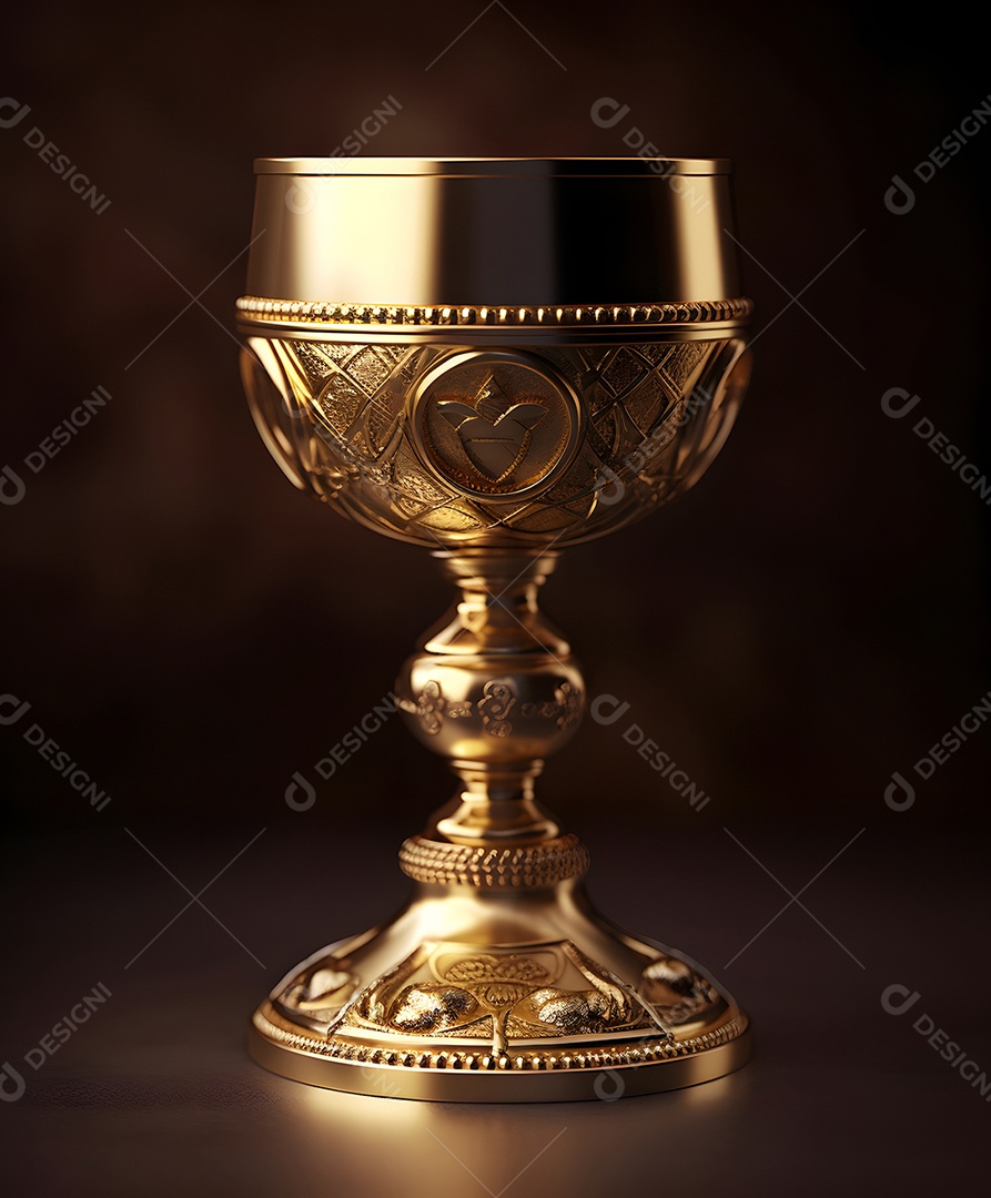 Detalhes da taça dourada para cálice de vinho