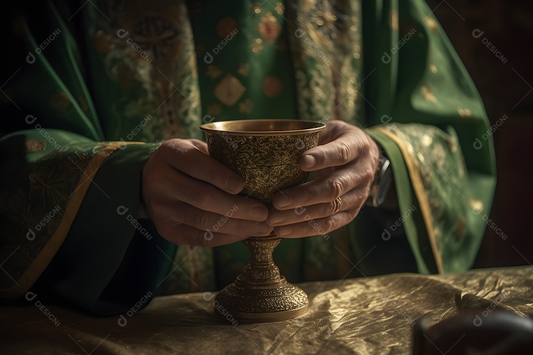 Detalhes do Padre com taça dourada