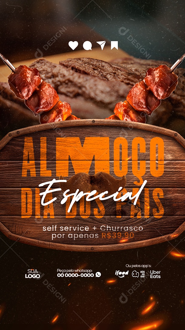 Story Churrascaria Almoço Especial Dia Dos Pais Self Service + Churrasco Social Media PSD Editável