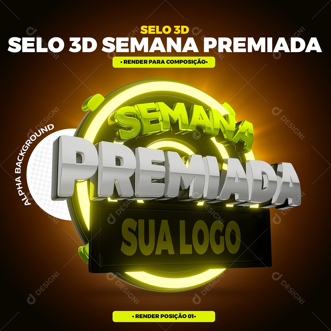 Semana Premiada Selo 3D Para Composição PSD