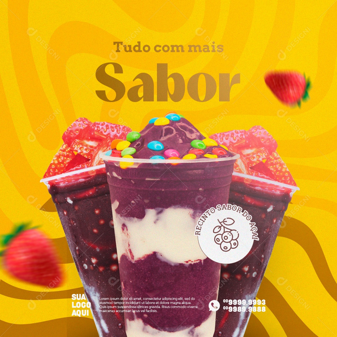 Tudo com Mais Sabor Açaí Açaiteria Social Media PSD Editável