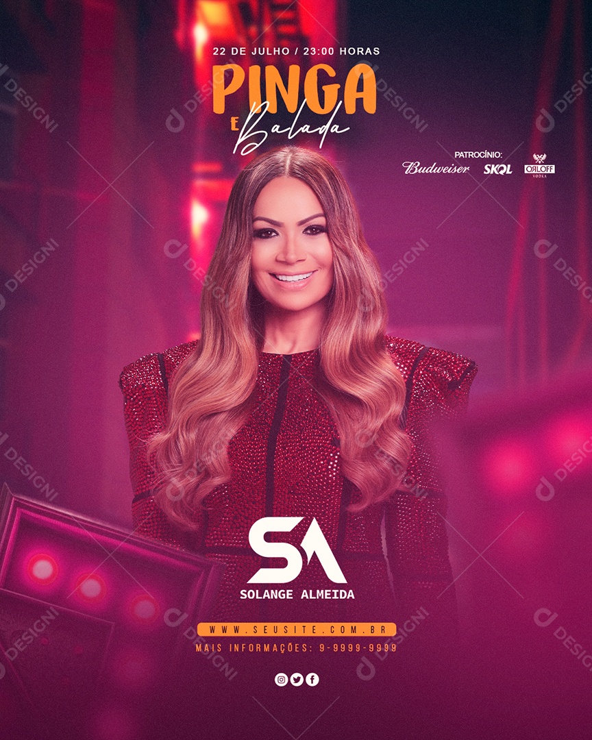 Social Media Flyer Feed Pinga e Balada Solange Almeida PSD Editável