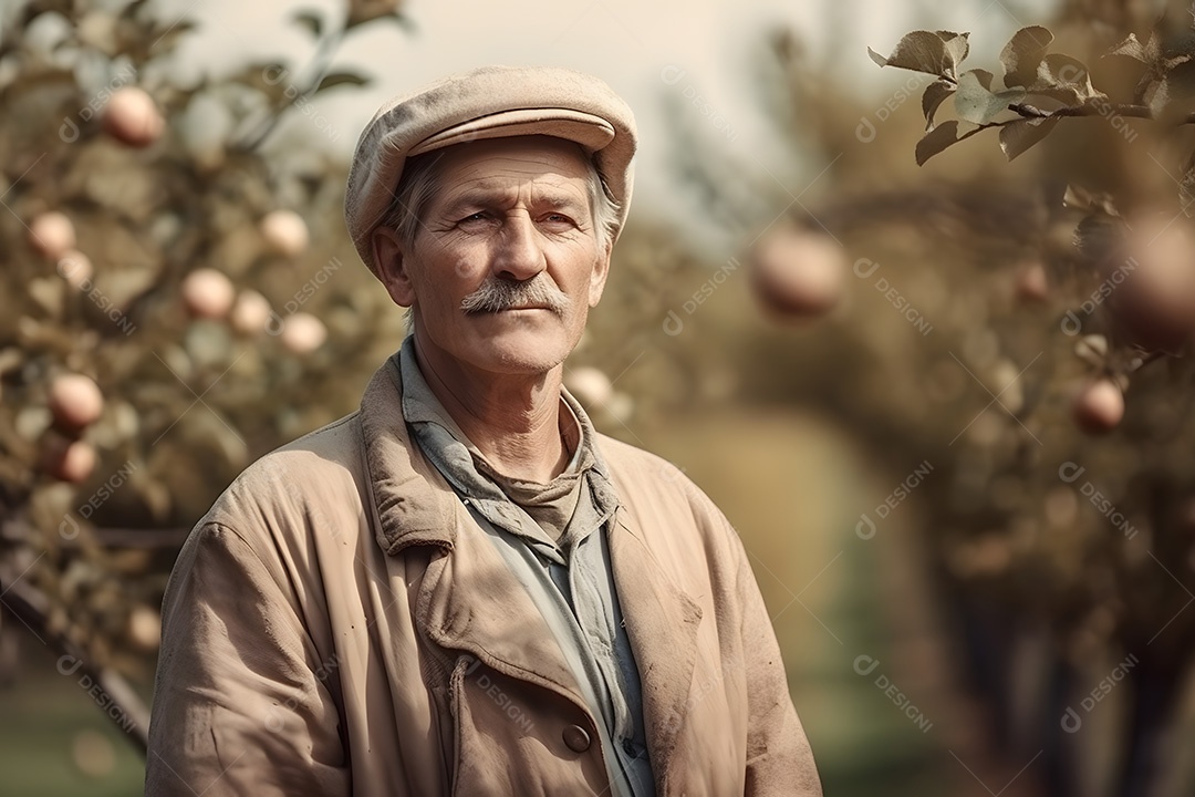 Homem agricultor sobre lavoura