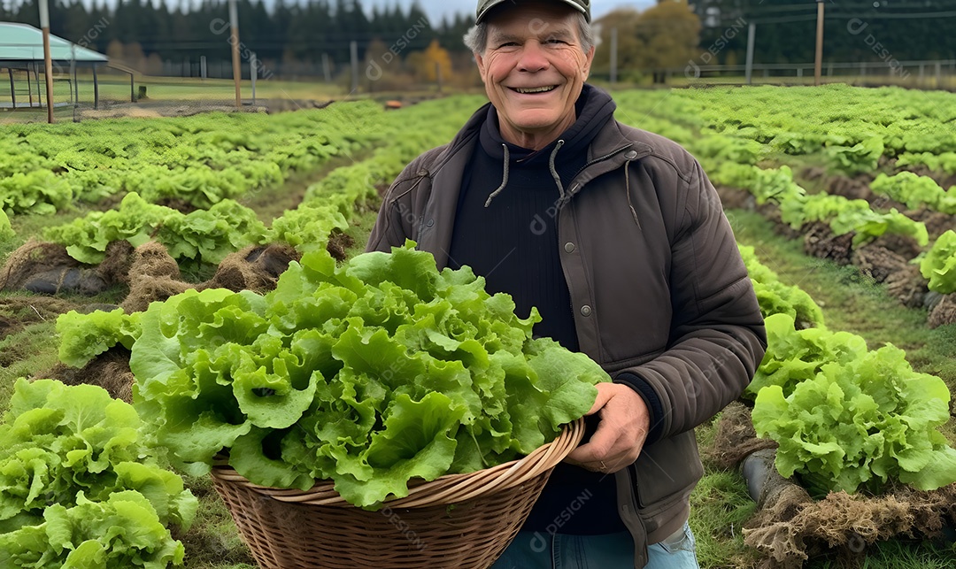 Homem agricultor sobre lavoura