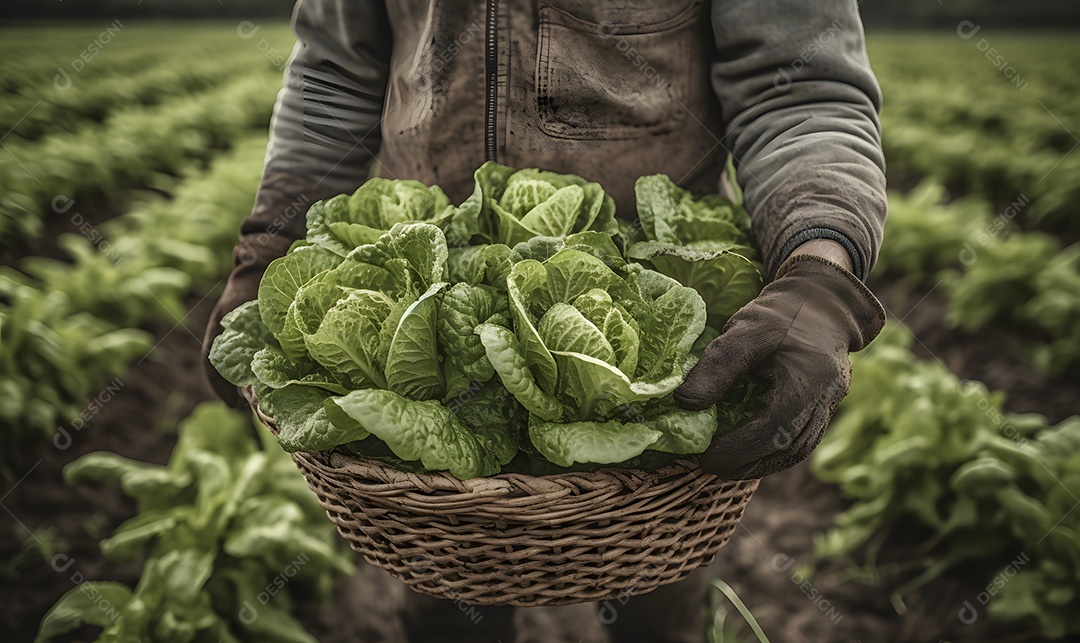 Homem agricultor sobre lavoura