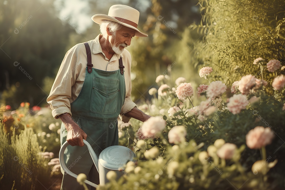 Homem agricultor sobre lavoura