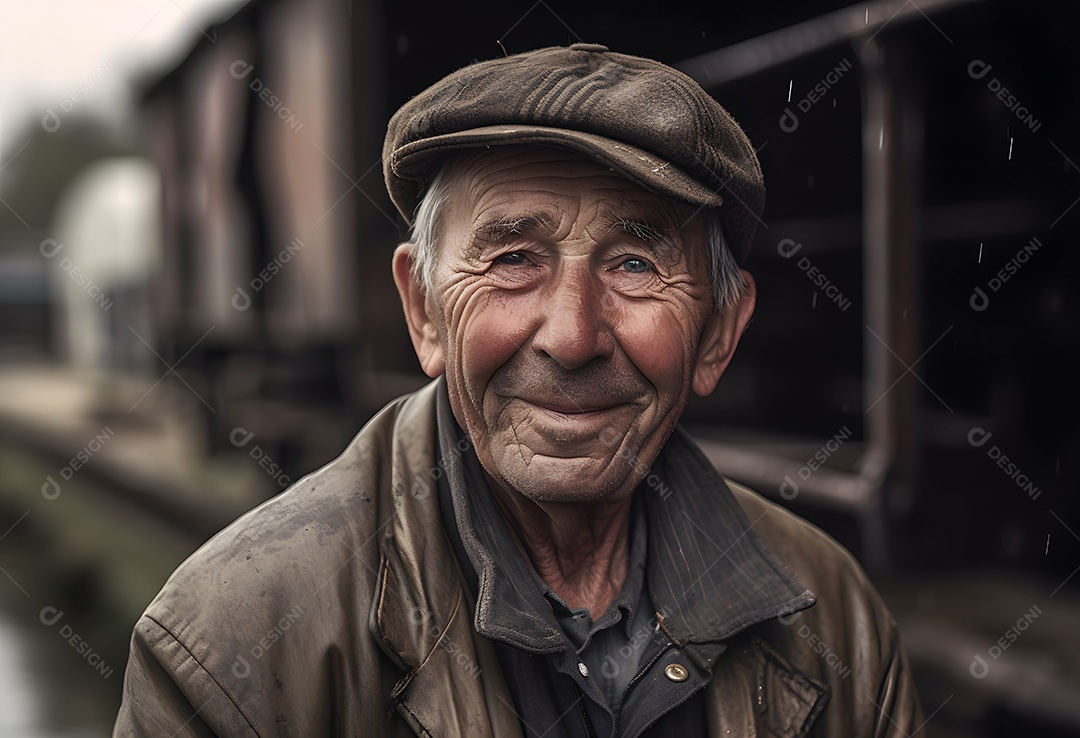 Homem agricultor sobre lavoura