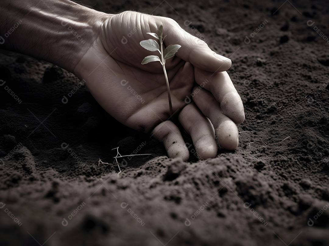 Homem agricultor sobre lavoura