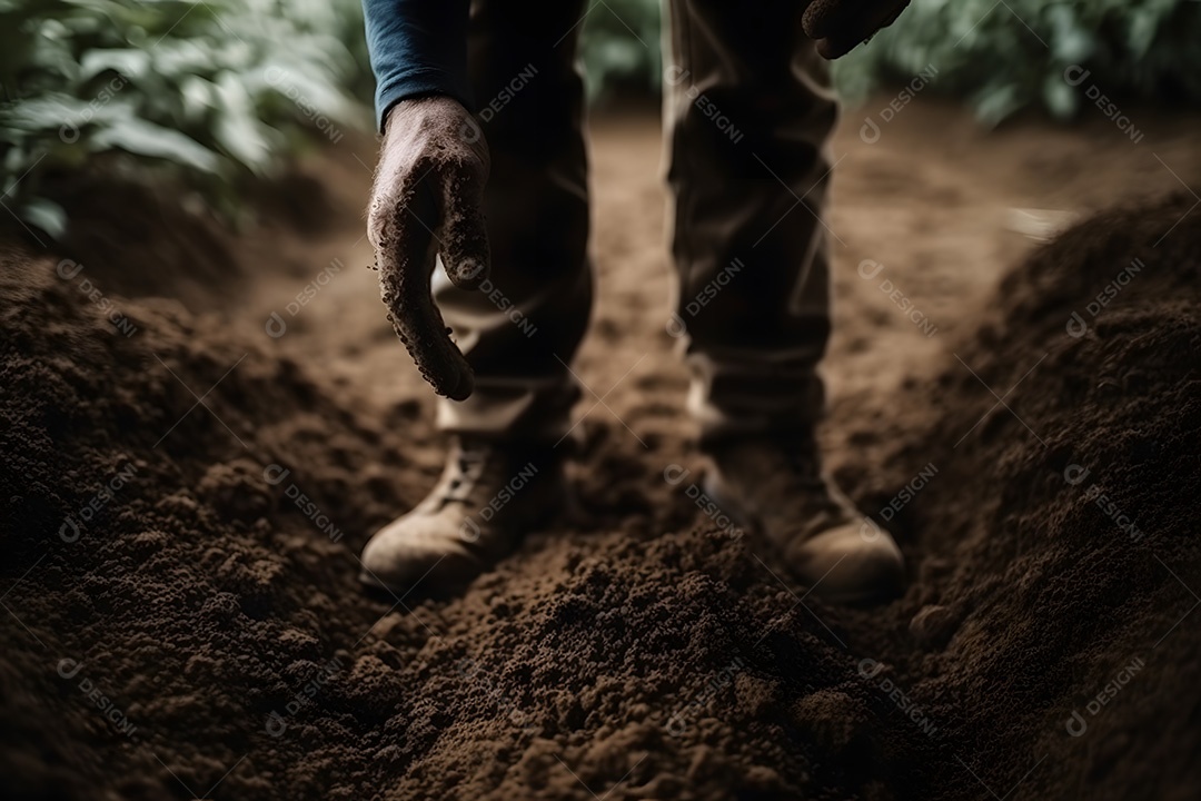 Homem agricultor sobre lavoura