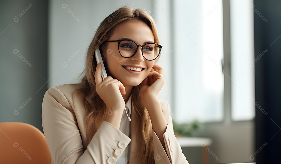 Mulher jovem sobre escritório