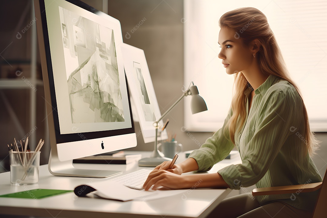 Mulher jovem sobre escritório