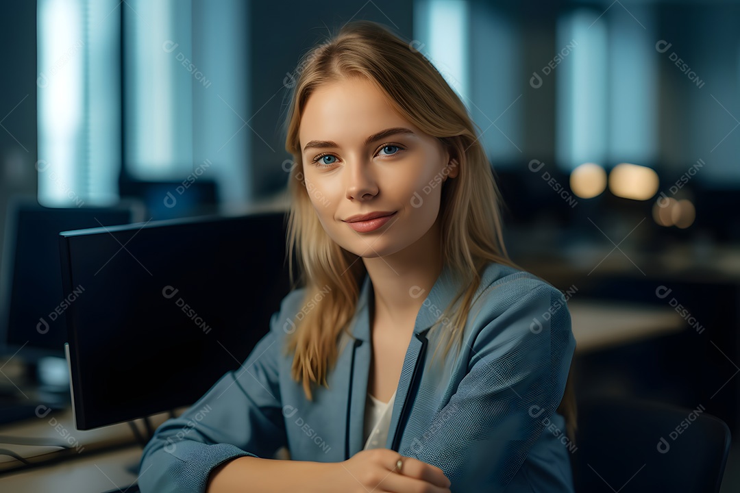 Mulher jovem sobre escritório