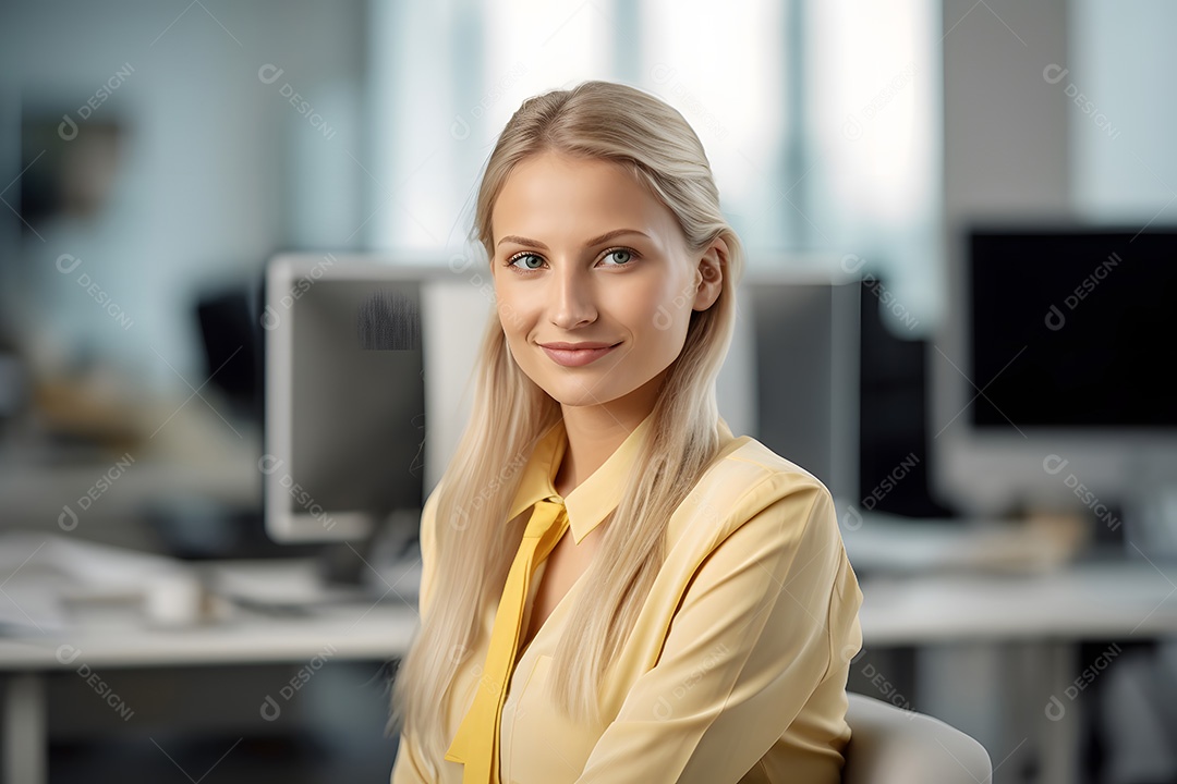 Mulher jovem sobre escritório