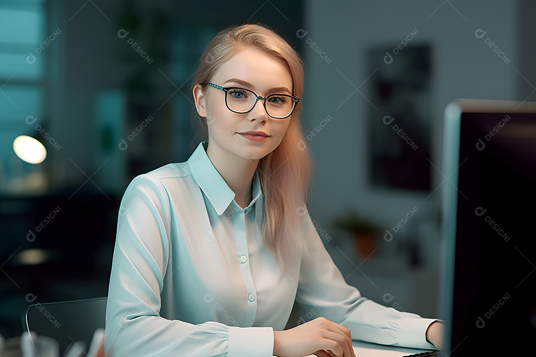 Mulher jovem sobre escritório