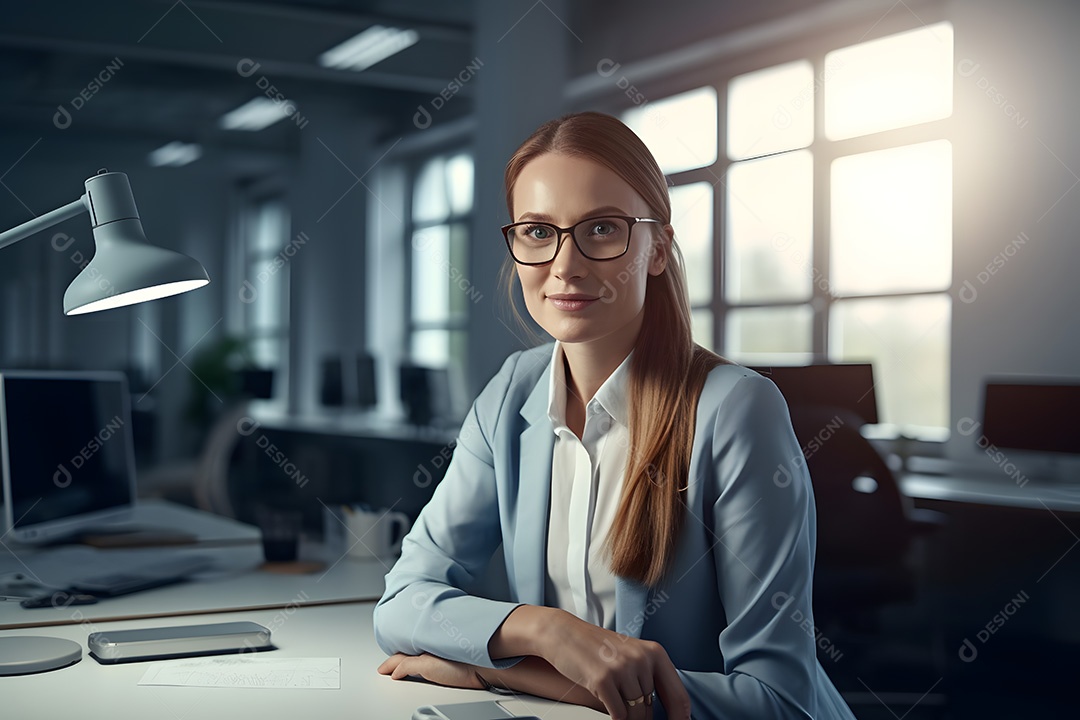 Mulher jovem sobre escritório