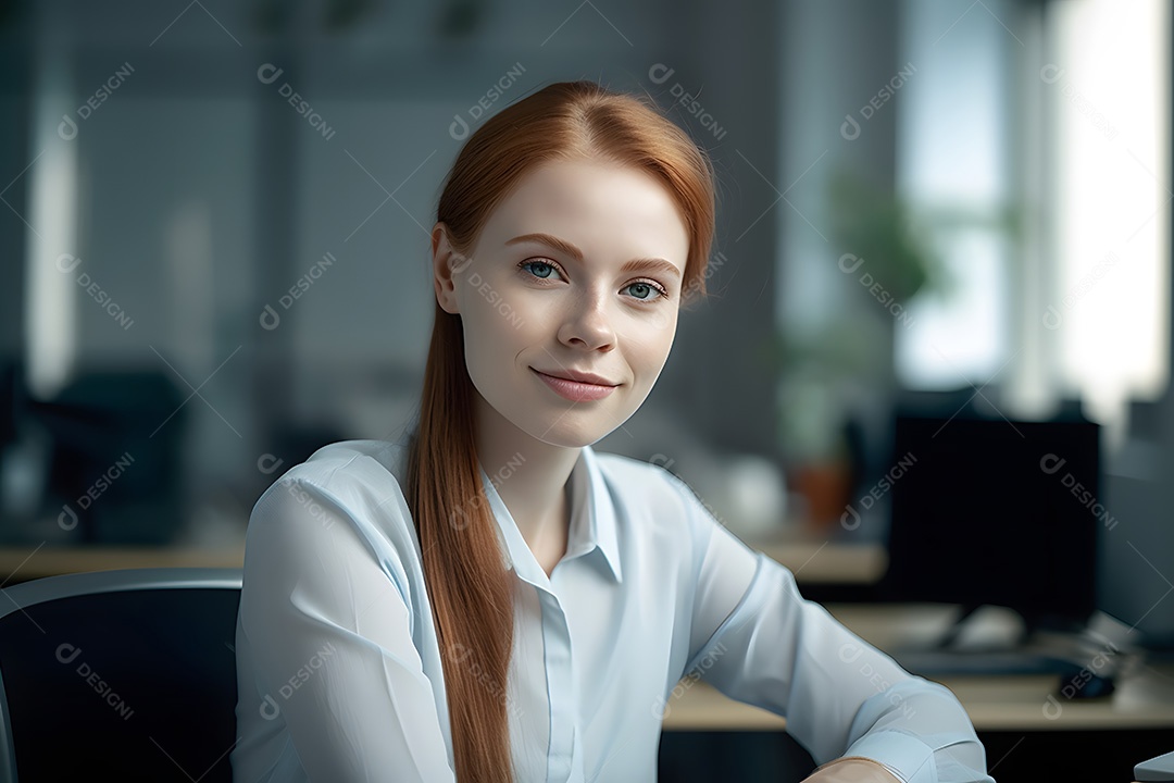 Mulher jovem sobre escritório