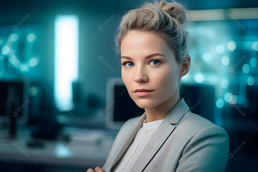 Mulher jovem sobre escritório