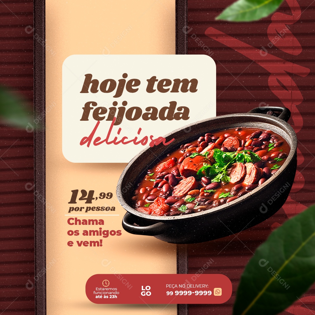 Social Media Hoje Tem Feijoada Deliciosa PSD Editável