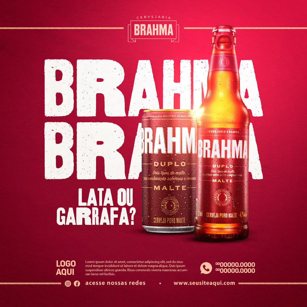 Brahma Lata ou Carrafa? Cervejaria Social Media PSD Editável