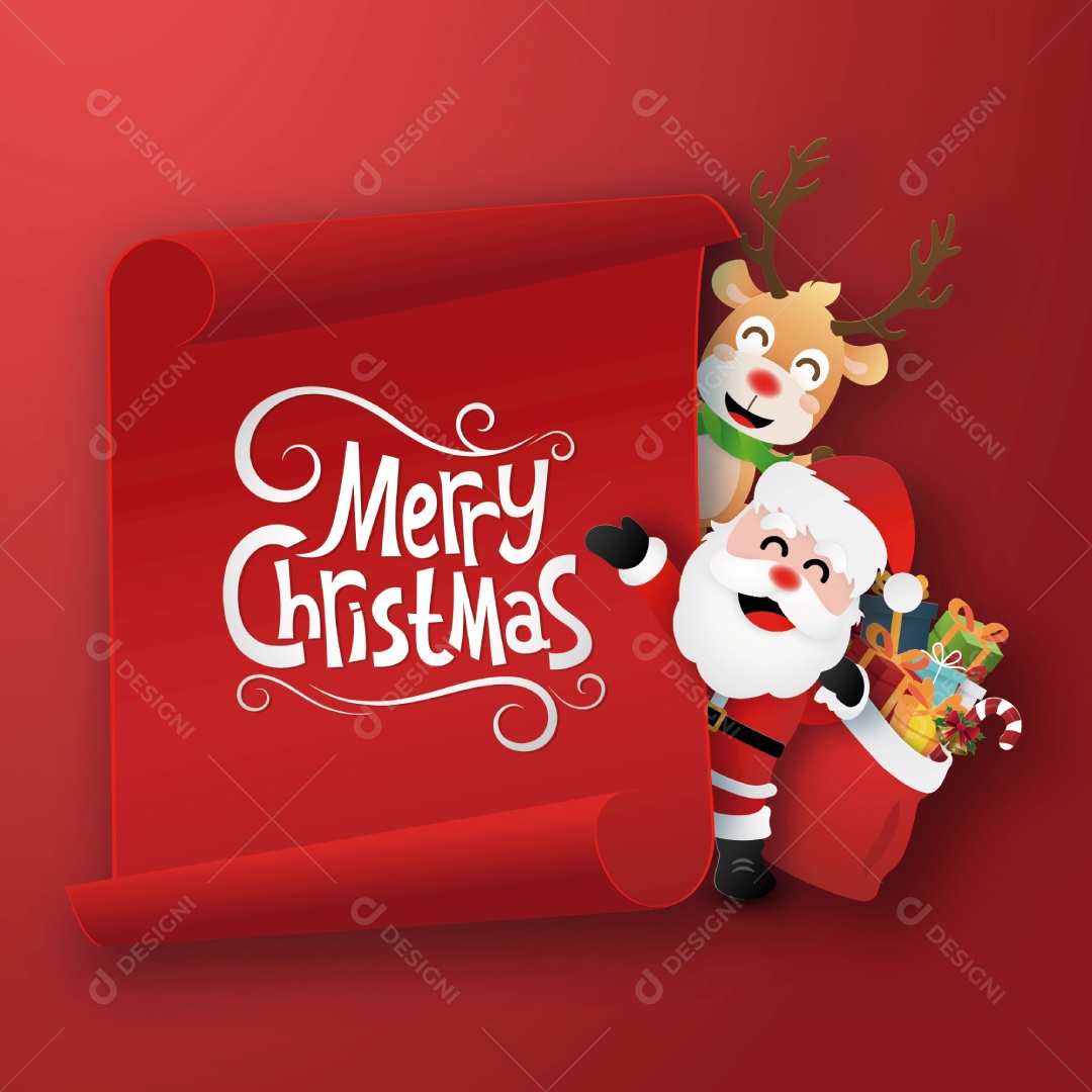 Arte de Papel Origami de Papai Noel e Renas Com Papel Em Branco Vermelho Vetor EPS