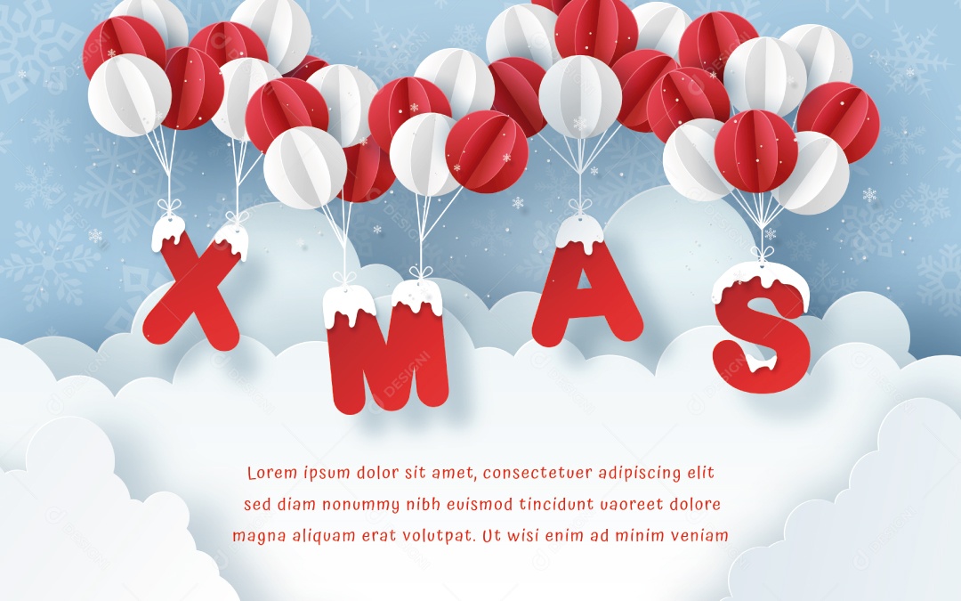 Arte de Papel Origami de Cartão Postal Xmas Com Balão no Céu Vetor EPS