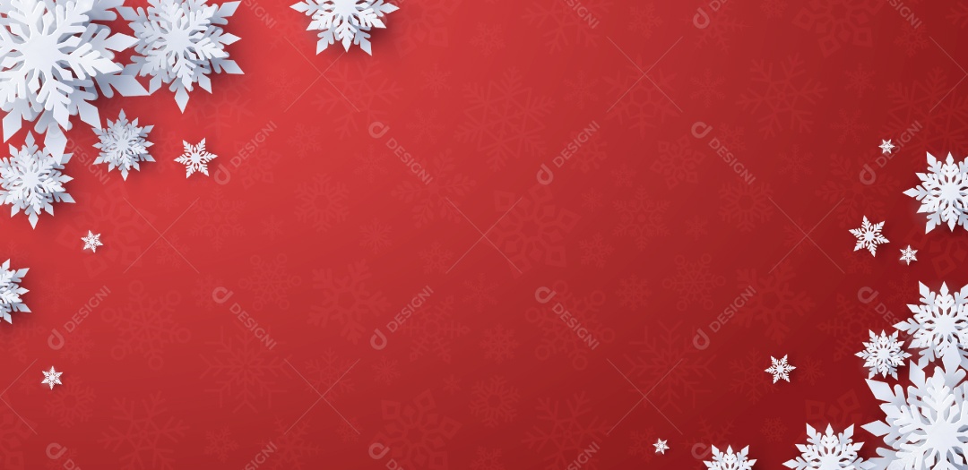 Papel Cortado Feliz Natal Com Floco de Neve no Fundo Vermelho Vetor EPS