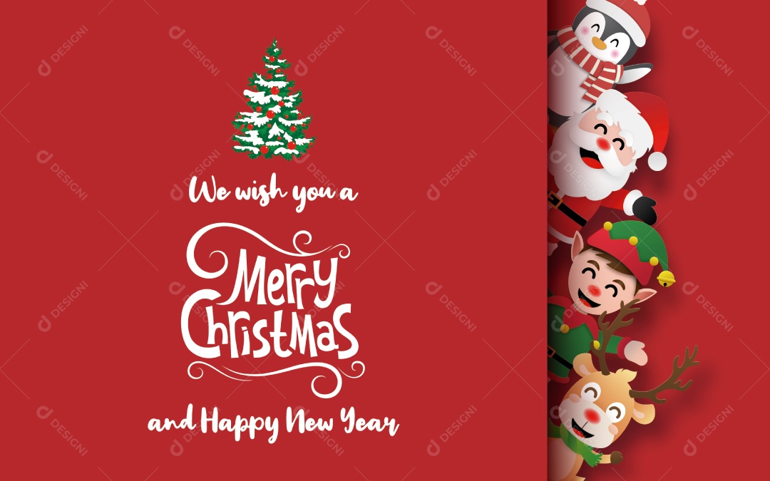 Cartão Postal de Papai Noel e Personagem de Natal Com Espaço Vetor EPS