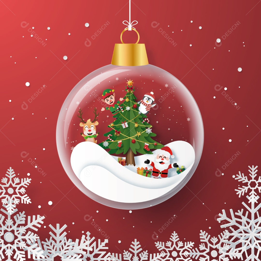 Festa de Natal Com Papai Noel Dentro da Bola de Natal Vetor EPS