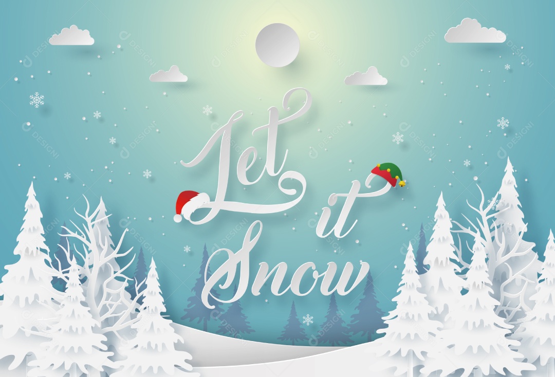 Arte de Papel Origami da Temporada de Inverno Vetor EPS