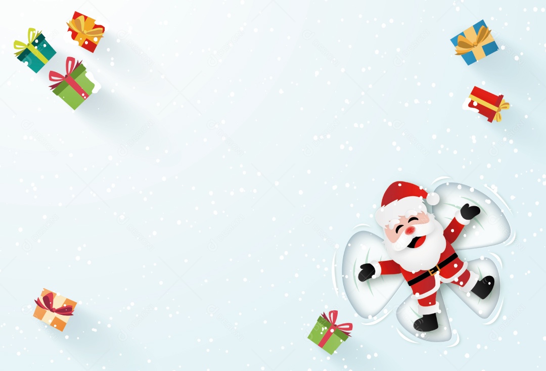 Arte de Papel Origami de Papai Noel Deitado na Neve e Fazer Um Anjo de Neve Vetor EPS