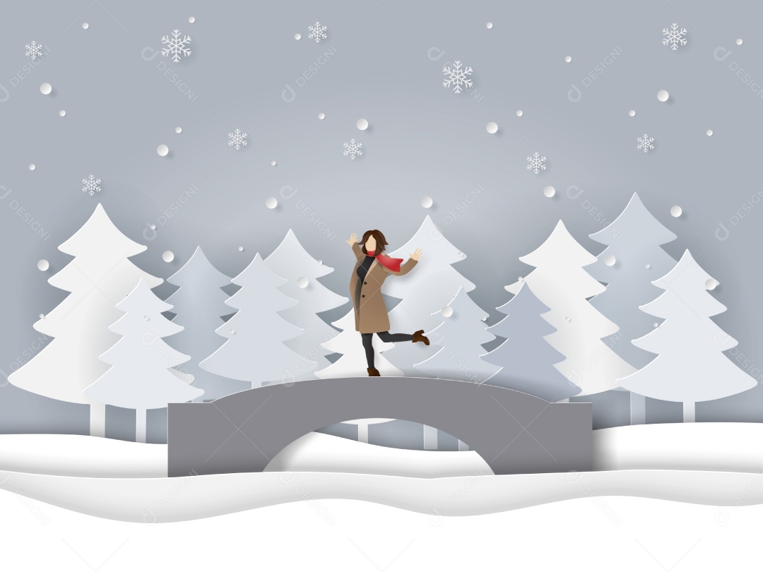 Arte de Papel e Estilo Artesanal da Temporada de Inverno Vetor EPS