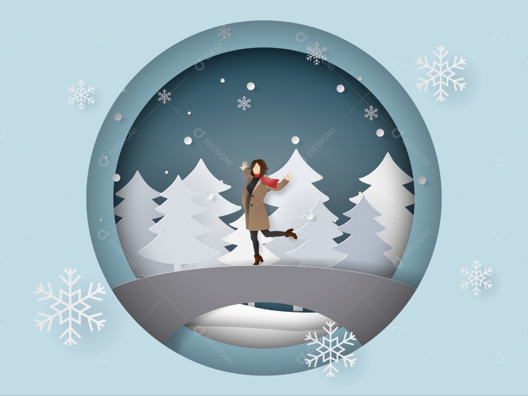 Arte de Papel e Estilo Artesanal da Temporada de Inverno Vetor EPS