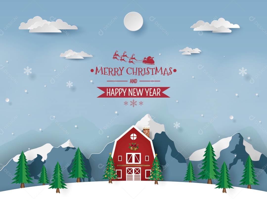 Estilo Artesanal da Casa Vermelha na Montanha de Neve Vetor EPS