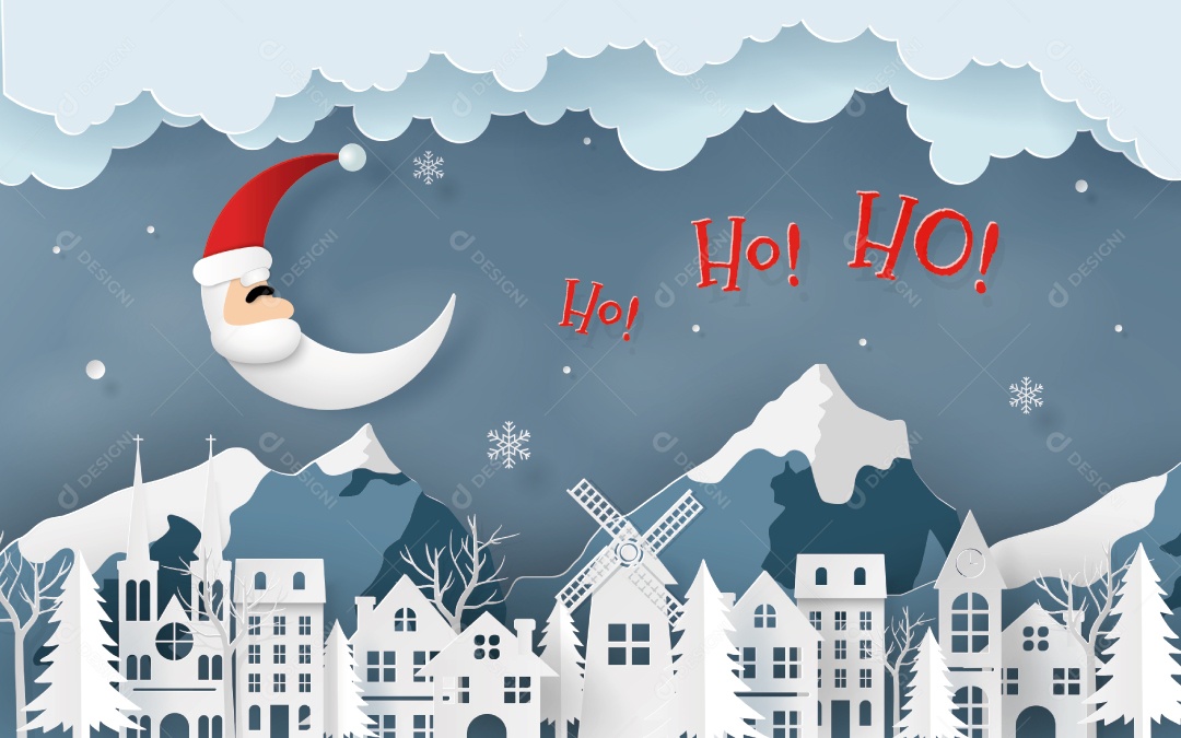 Estilo Artesanal da Lua do Papai Noel na Cidade Vetor EPS