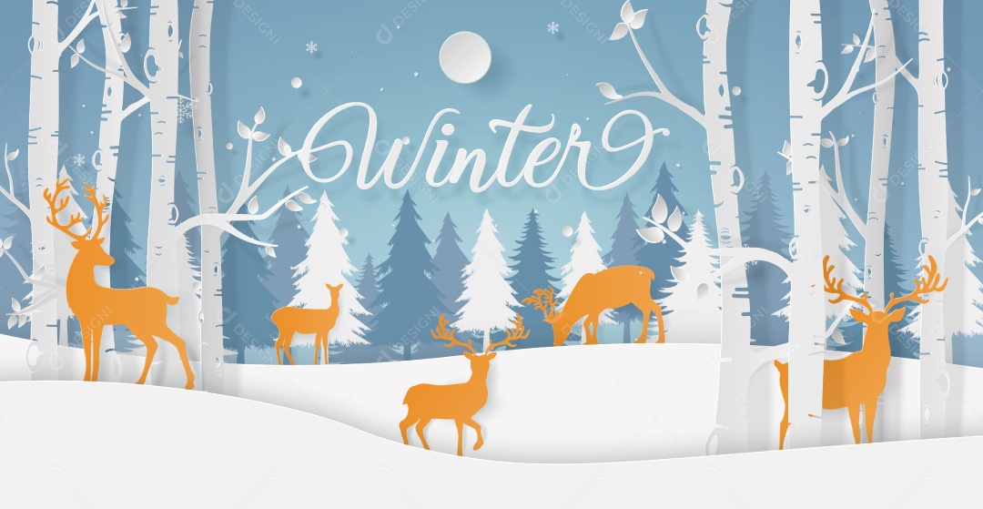 Estilo Artesanal de Renas na Floresta Vetor EPS