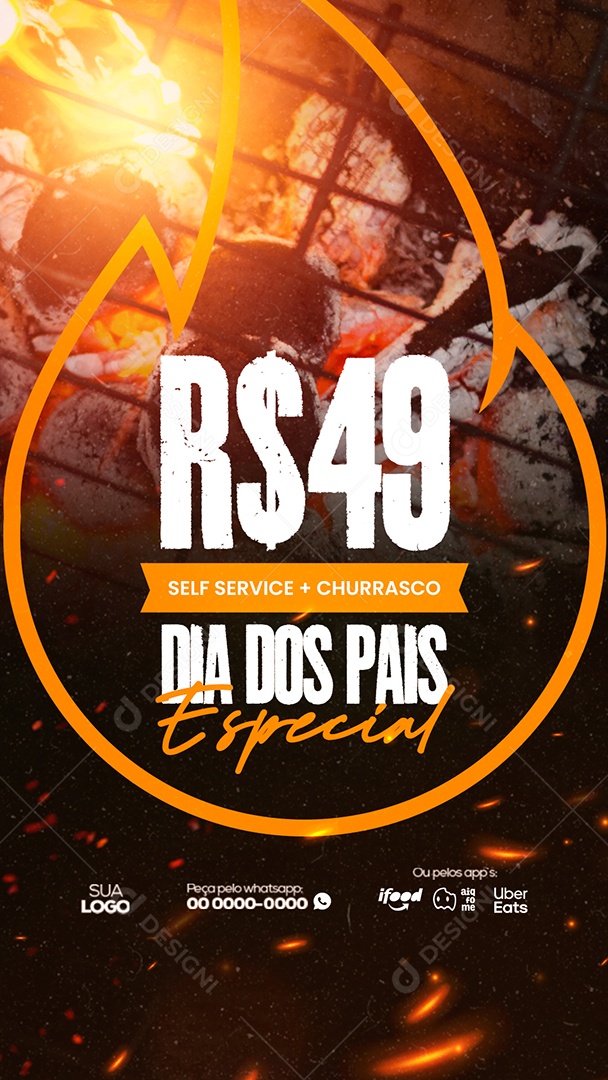 Story Churrascaria Especial Self Service + Churrasco 49,00 Dia Dos Pais Social Media PSD Editável