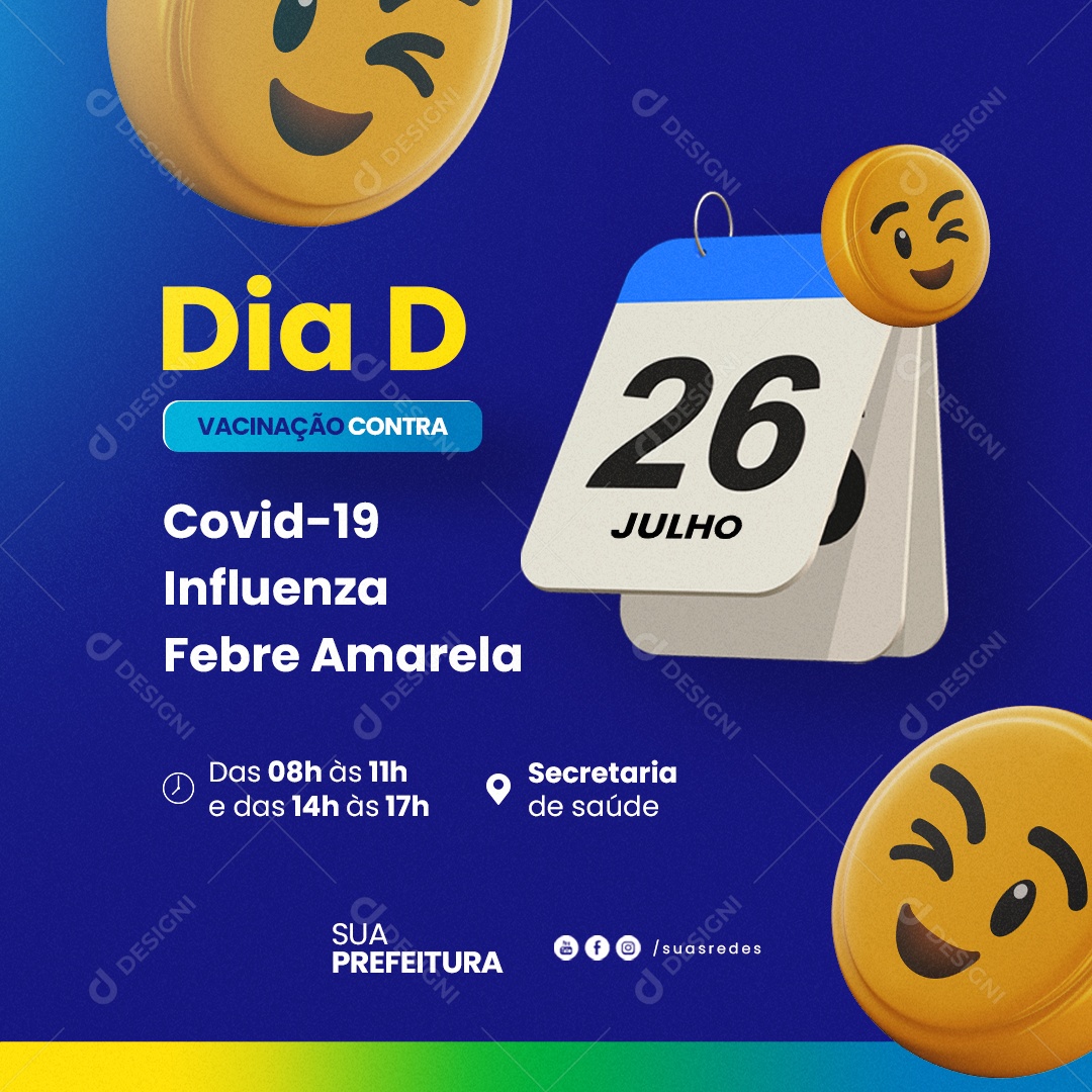 Prefeitura Dia D Vacinação Contra Covid-19 Social Media PSD Editável