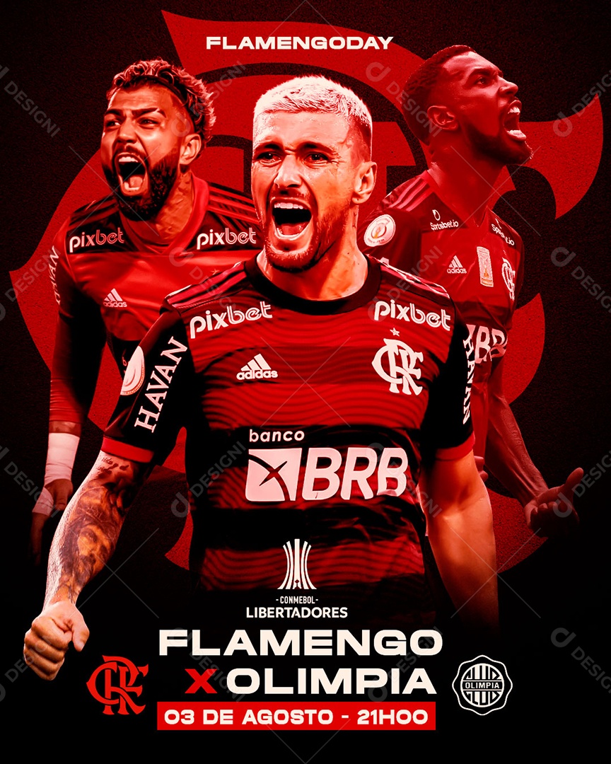 Futebol Flamengo X Olimpia Libertadores Social Media PSD Editável