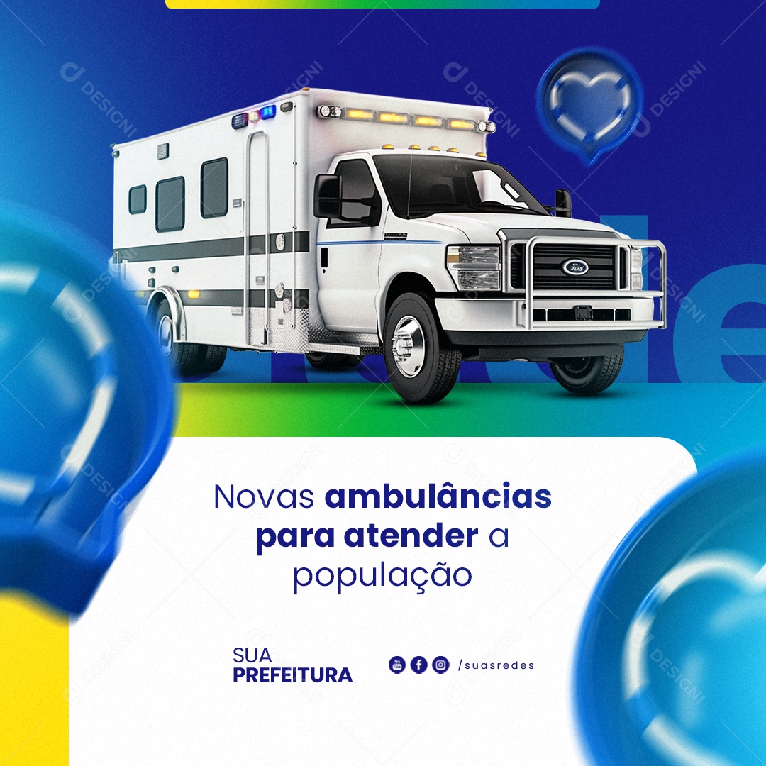 Prefeitura Novas Ambulâncias para Atender a População Social Media PSD Editável