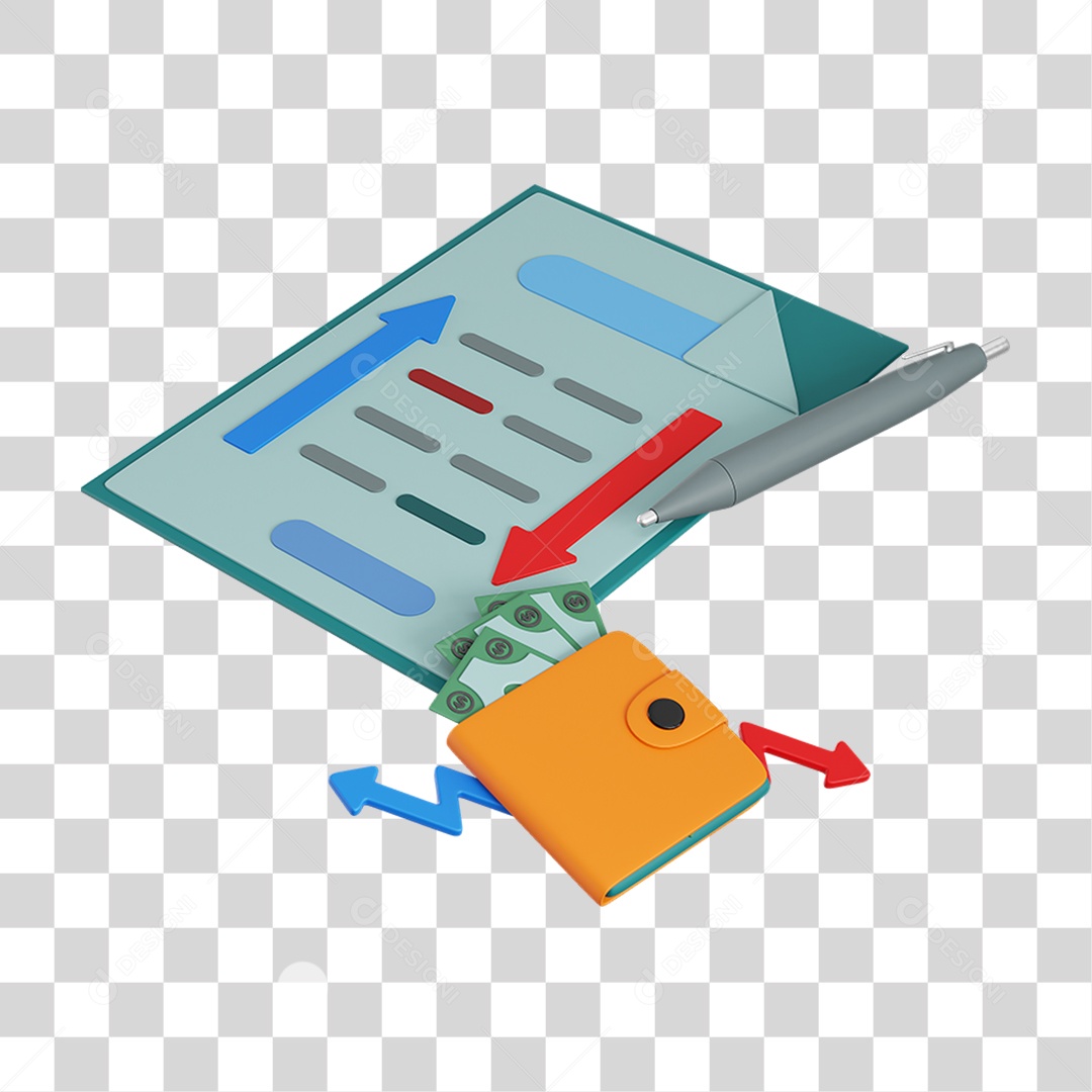 Elemento 3D Balanço Carteira Calculadora para Composição PNG Transparente