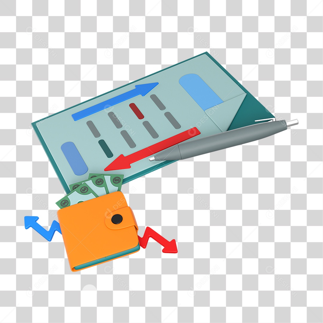 Elemento 3D Balanço Carteira Calculadora para Composição PNG Transparente