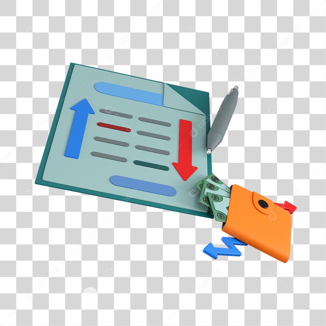 Elemento 3D Balanço Carteira Calculadora para Composição PNG Transparente